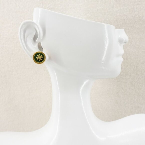 Tory Burch Kira Enamel Circle Stud Earrings Green/Tory Gold OS - Picture 4 of 12